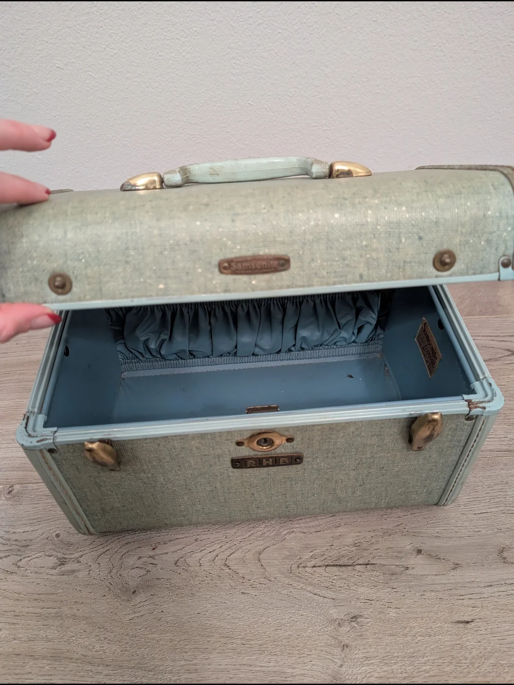 Samsonite Light Green Vintage Train Case Cosmetic Storage
